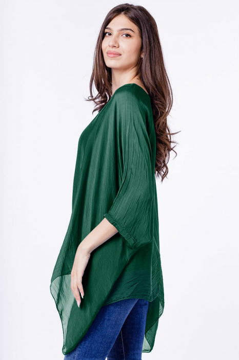 Bluza din matase si vascoza in colturi, verde inchis [2]
