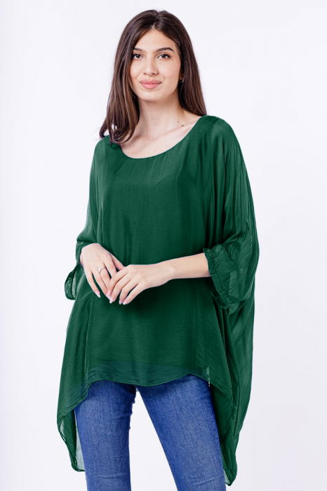 Bluza din matase si vascoza in colturi, verde inchis