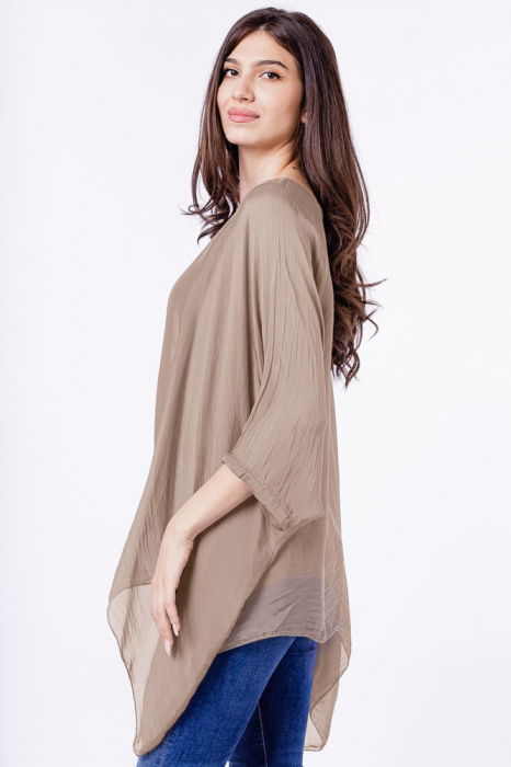 Bluza din matase si vascoza in colturi, bej inchis [2]