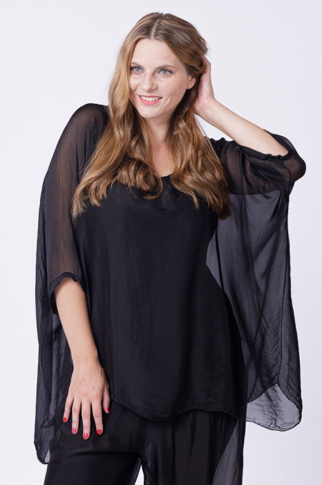 Bluza din matase si vascoza in colturi, neagra [5]