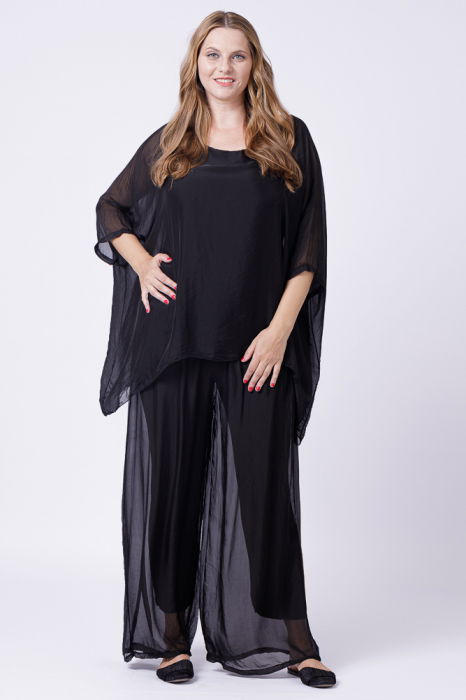 Bluza din matase si vascoza in colturi, neagra [6]