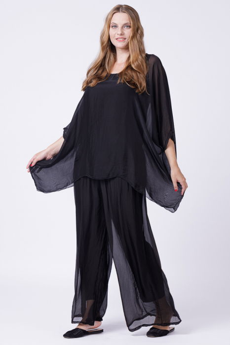 Bluza din matase si vascoza in colturi, neagra [7]