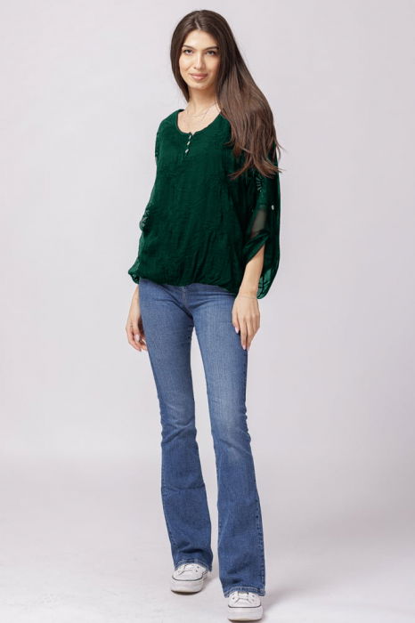 Bluza din matase si vascoza verde inchis brodata si dantela pe spate [2]