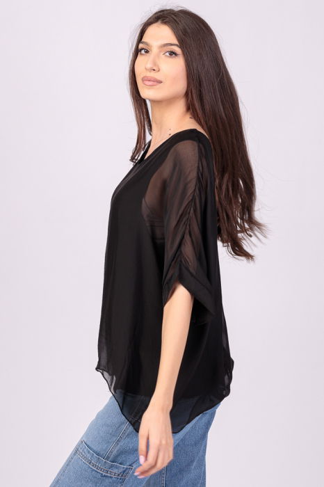 Bluza din matase si vascoza neagra, cu funda pe spate [2]