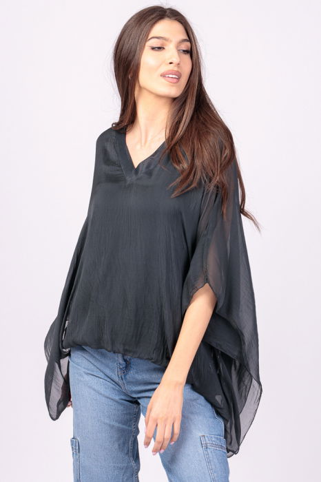 Bluza din matase si vascoza gri, cu decolteu in V in fata si pe spate [2]