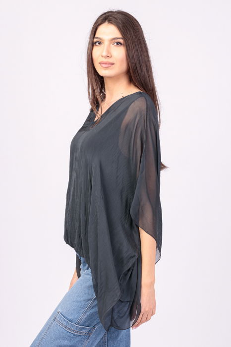 Bluza din matase si vascoza gri, cu decolteu in V in fata si pe spate [3]