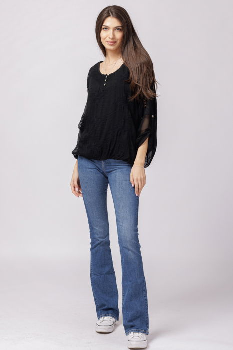 Bluza din matase si vascoza neagra brodata si dantela pe spate [2]