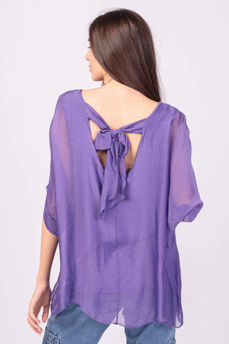 Bluza din matase si vascoza mov, cu funda pe spate [4]