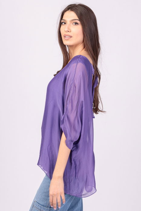 Bluza din matase si vascoza mov, cu funda pe spate [3]