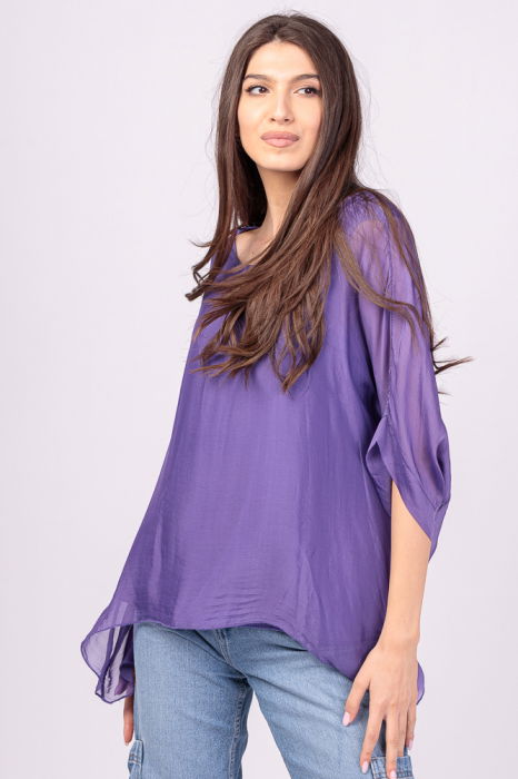 Bluza din matase si vascoza mov, cu funda pe spate [2]