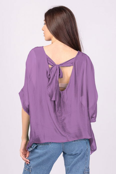 Bluza din matase si vascoza cu funda pe spate, mov deschis [3]