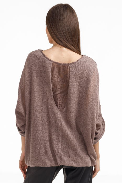 Bluza dama eleganta matase, dantela boho si tricotaj, maro [2]