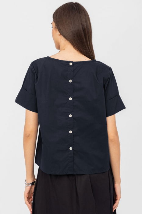 Bluza din poplin de bumbac  cu nasturi pe spate, bleumarin [2]