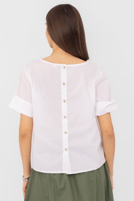 Bluza din poplin de bumbac  cu nasturi pe spate, alba [2]