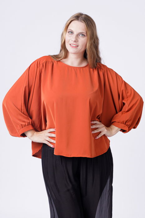 Bluza caramizie larga cu maneci fluture [2]