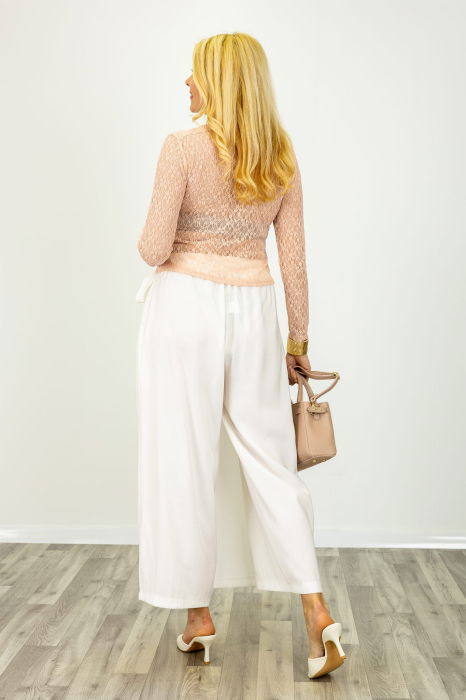 Bluza dama eleganta din dantela cu maneca lunga si aplicatii florale 3D, roz [3]