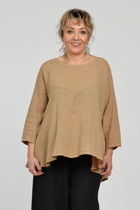 Bluza evazata cu clin la spate din in, camel [3]