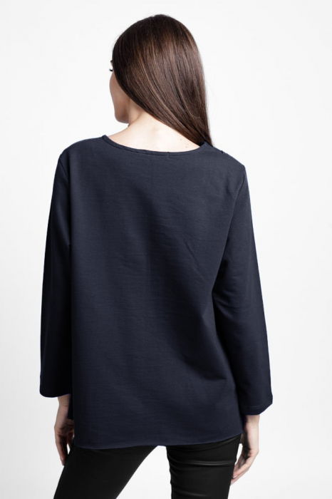 Bluza evazata cu cusaturi fancy din tricot de bumbac, bleumarin inchis [3]