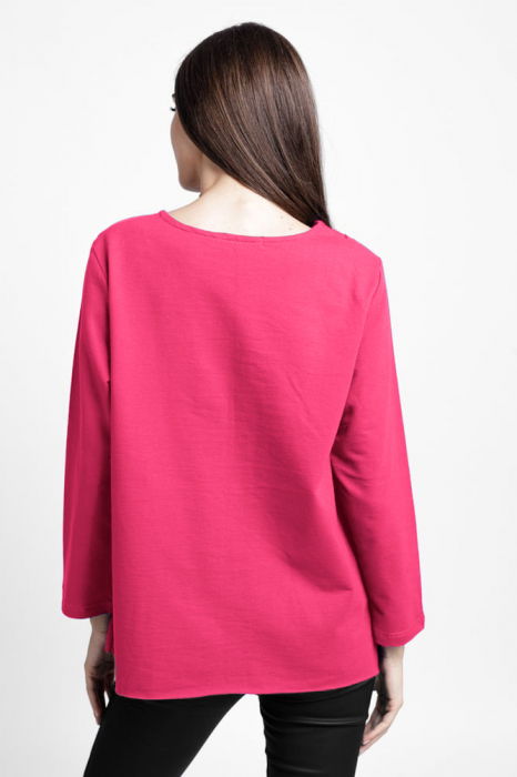 Bluza evazata cu cusaturi fancy din tricot de bumbac, fucsia [3]