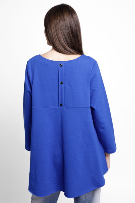 Bluza evazata cu nasturi pe spate din tricot de bumbac, albastra [3]