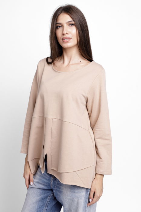 Bluza evazata cu nasturi pe spate din tricot de bumbac, bej [2]