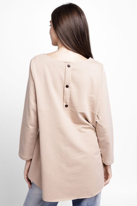 Bluza evazata cu nasturi pe spate din tricot de bumbac, bej [3]