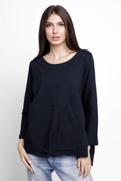 Bluza evazata cu nasturi pe spate din tricot de bumbac, bleumarin inchis [1]