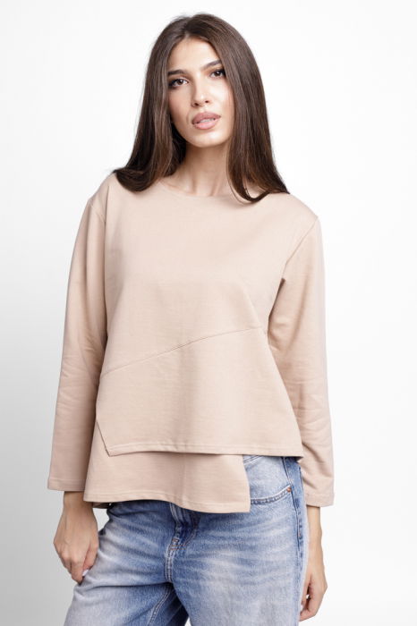 Bluza asimetrica cu suprapunere in colt din tricot de bumbac, bej [2]