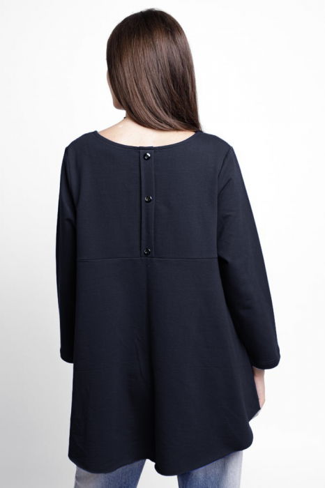 Bluza evazata cu nasturi pe spate din tricot de bumbac, bleumarin inchis [3]