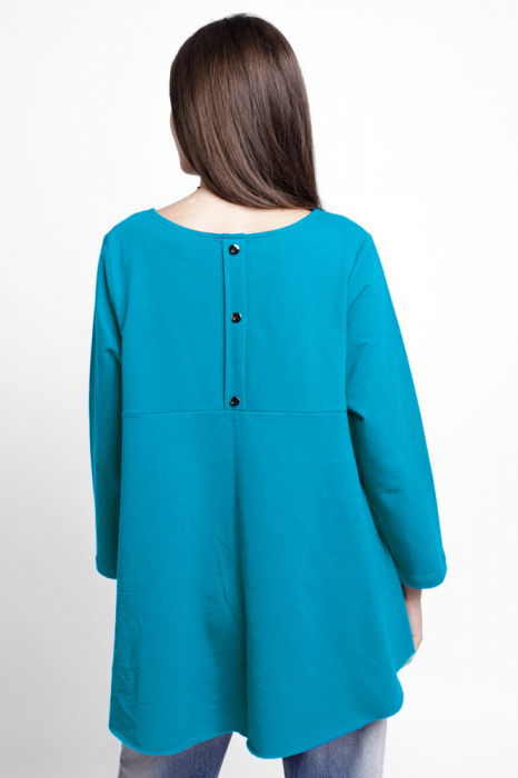 Bluza evazata cu nasturi pe spate din tricot de bumbac, turcoaz [3]