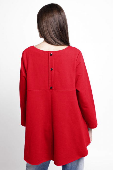 Bluza evazata cu nasturi pe spate din tricot de bumbac, rosie [3]