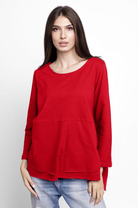 Bluza evazata cu nasturi pe spate din tricot de bumbac, rosie [1]