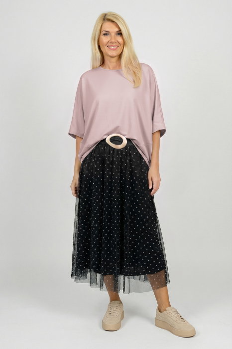 Bluza roz prafuit din jerseu fin din tencel, cu maneca fluture