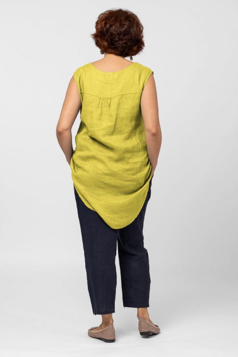 Bluza fara maneci din in cu nasture metalic decorativ, galben mustar [3]