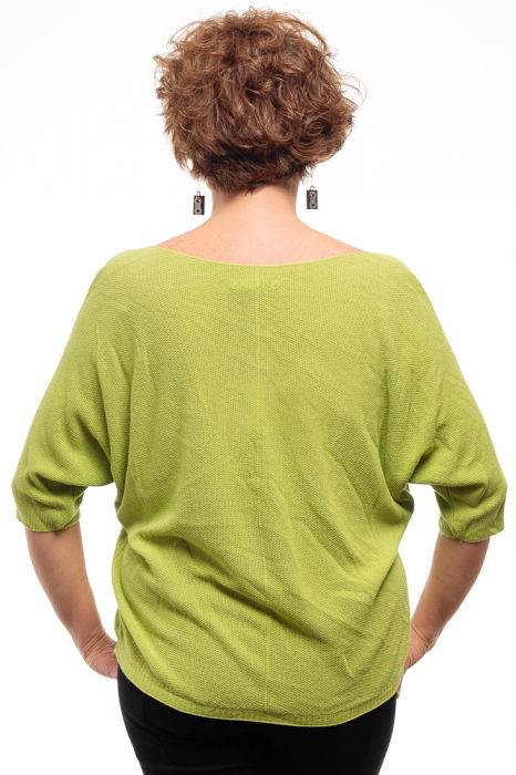 Bluza fin tricotata bob de orez, cu maneca fluture 3/4, verde deschis [3]