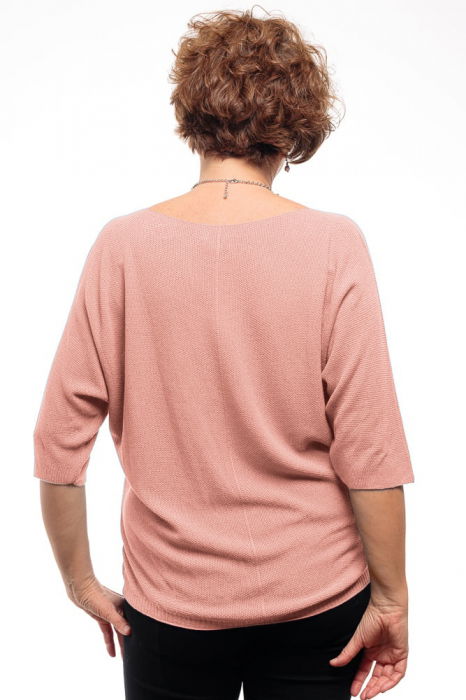 Bluza fin tricotata bob de orez, cu maneca fluture 3/4, roz pastel [3]