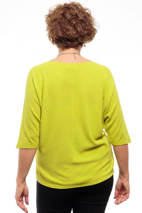 Bluza fin tricotata bob de orez, cu maneca fluture 3/4, galben lime [3]