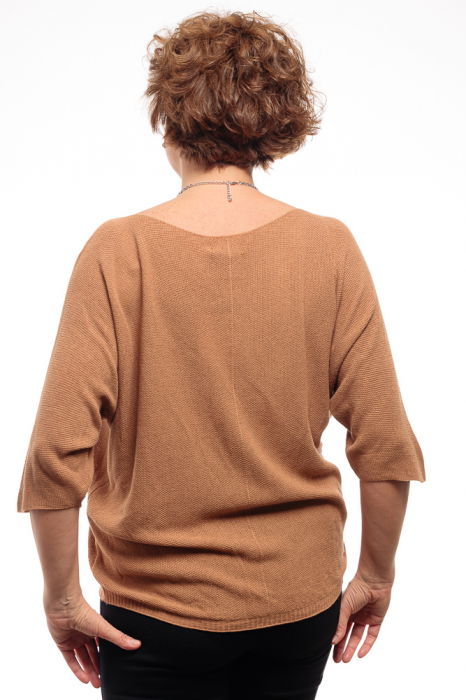 Bluza fin tricotata bob de orez, cu maneca fluture 3/4, camel [2]