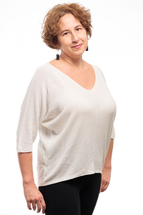 Bluza fin tricotata bob de orez, cu maneca fluture 3/4, alb [3]