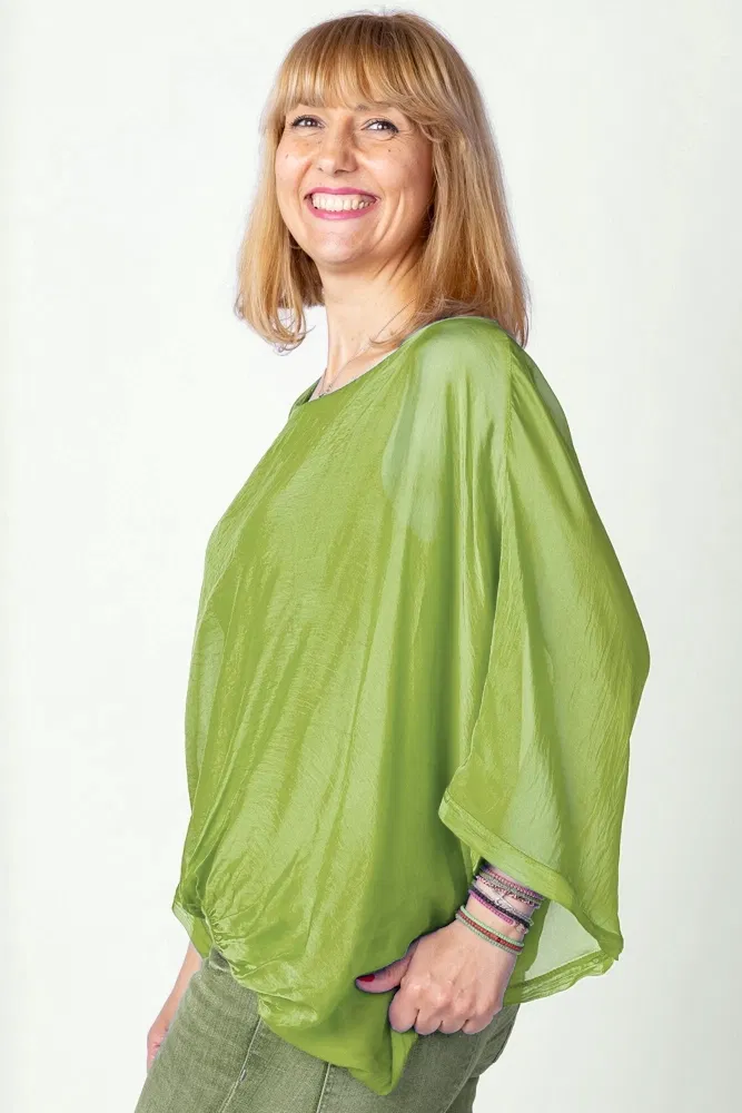 Bluza verde olive din matase si vascoza cu maneca fluture [2]