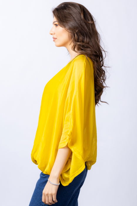 Bluza galbena din matase si vascoza cu maneca fluture [2]