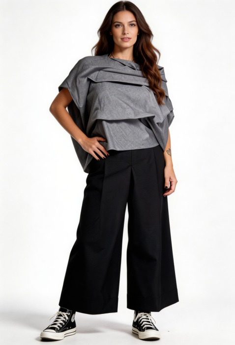 Bluza gri asimetrica statement cu volum arhitectural – Design modern [1]