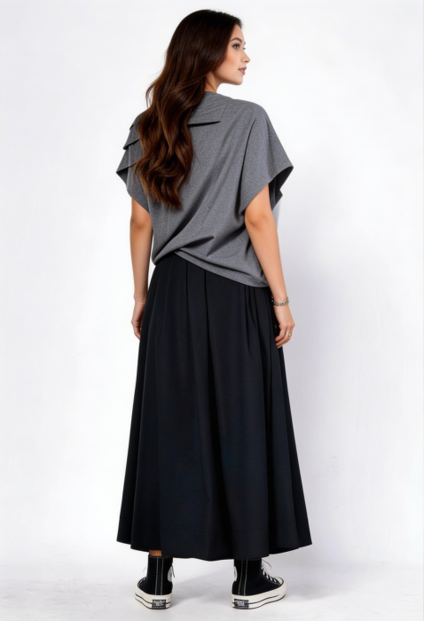 Bluza gri asimetrica statement cu volum arhitectural – Design modern [2]