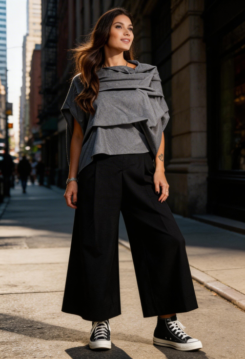 Bluza gri asimetrica statement cu volum arhitectural – Design modern [6]