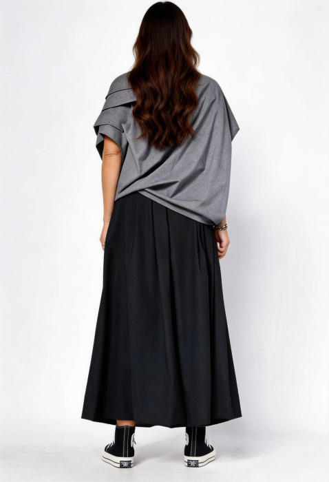 Bluza gri asimetrica statement cu volum arhitectural – Design modern [3]