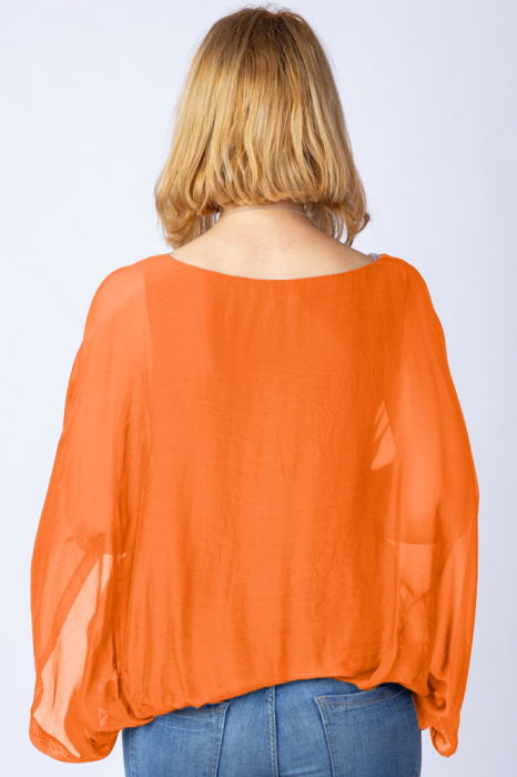 Bluza portocalie din matase si vascoza cu maneca fluture [3]
