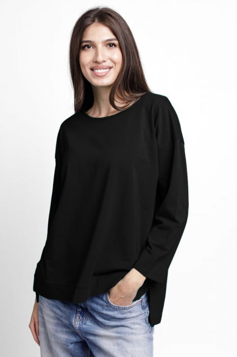 Bluza larga, dreapta, cu despicaturi laterale, din tricot de bumbac, fucsia [4]