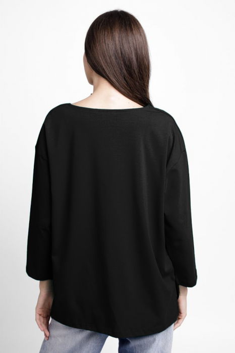 Bluza larga, dreapta, cu despicaturi laterale, din tricot de bumbac, fucsia [6]