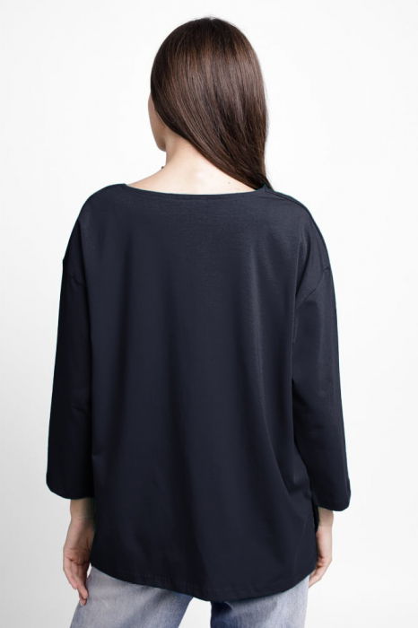 Bluza larga, dreapta, cu despicaturi laterale, din tricot de bumbac, belumarin inchis [3]