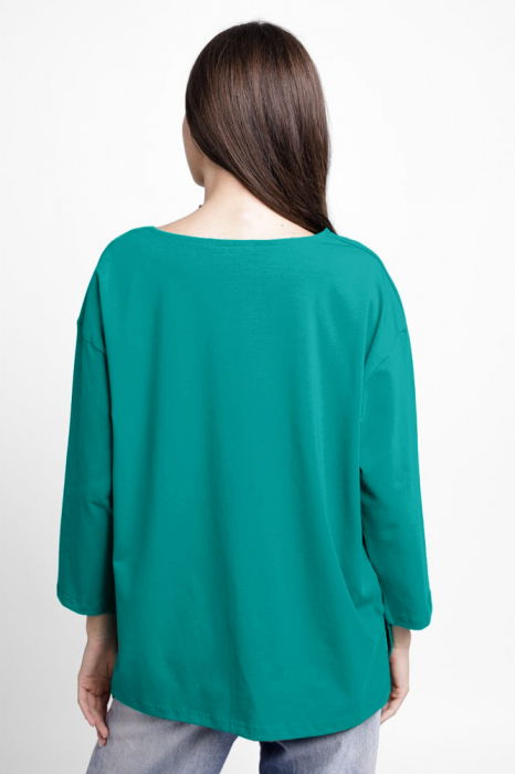 Bluza larga, dreapta, cu despicaturi laterale, din tricot de bumbac, turcoaz [3]